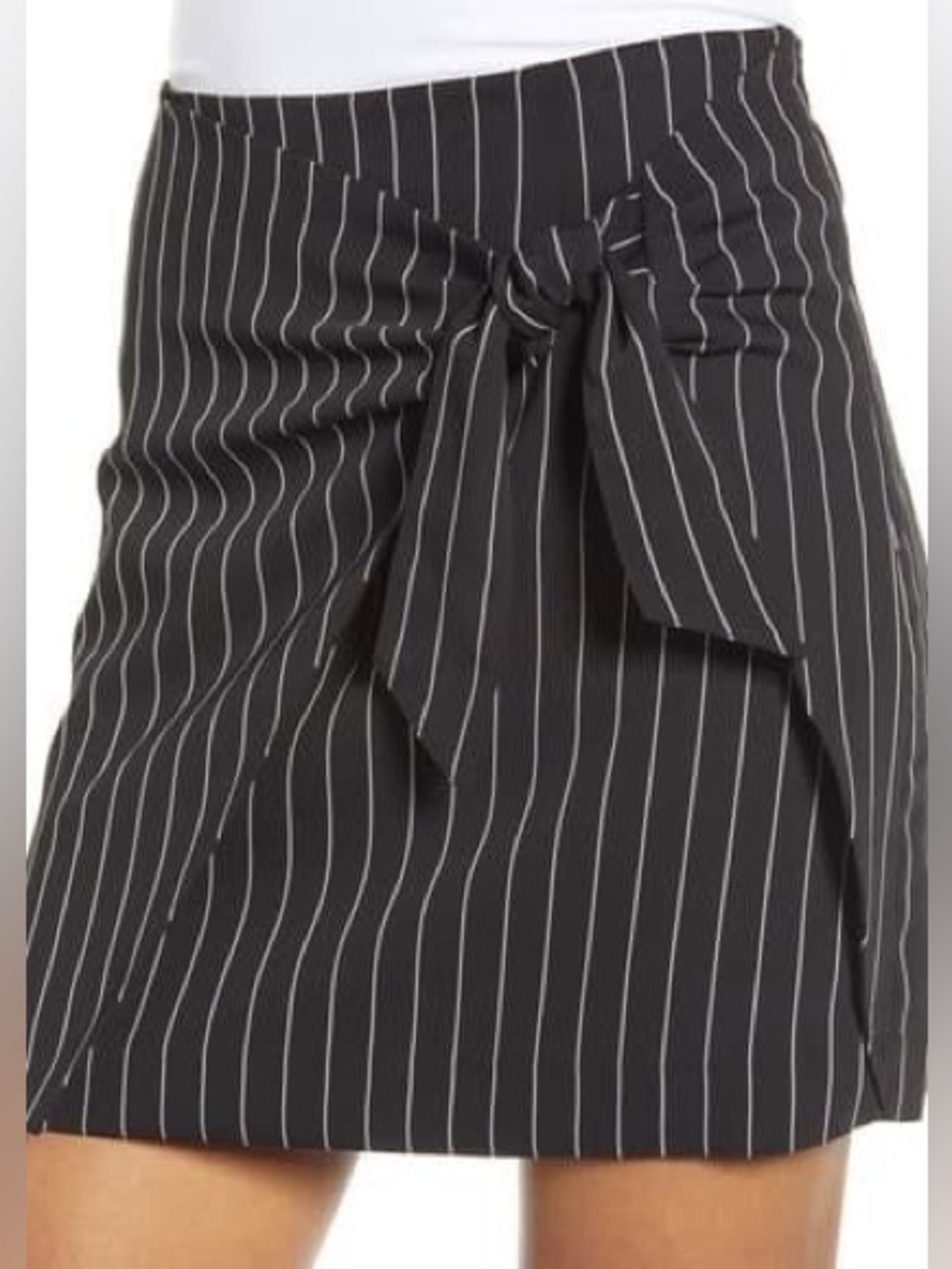 Leith Front Tie Pinstripe Mini Skirt Black White Size M